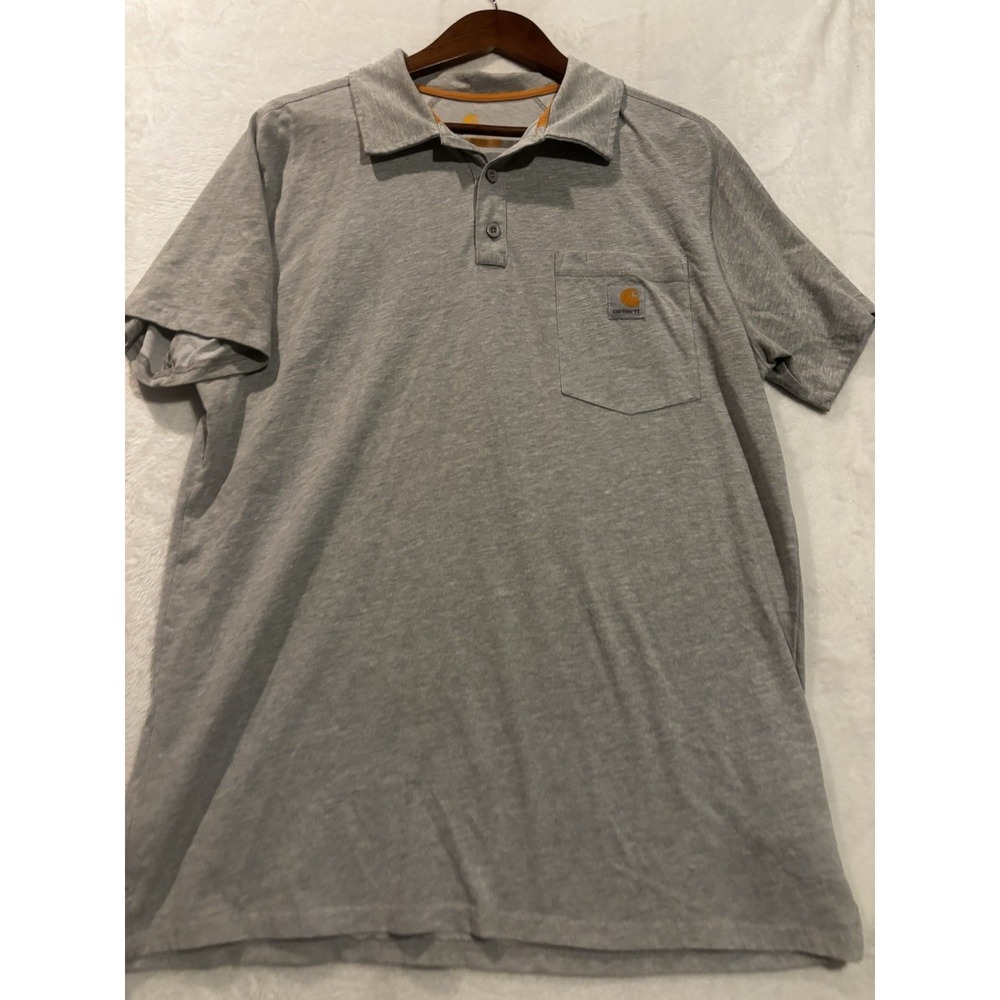 Carhartt Polo Shirt Men's Force Original Fit Large Short Sleeve Pocket Gray - Picture 1 of 10